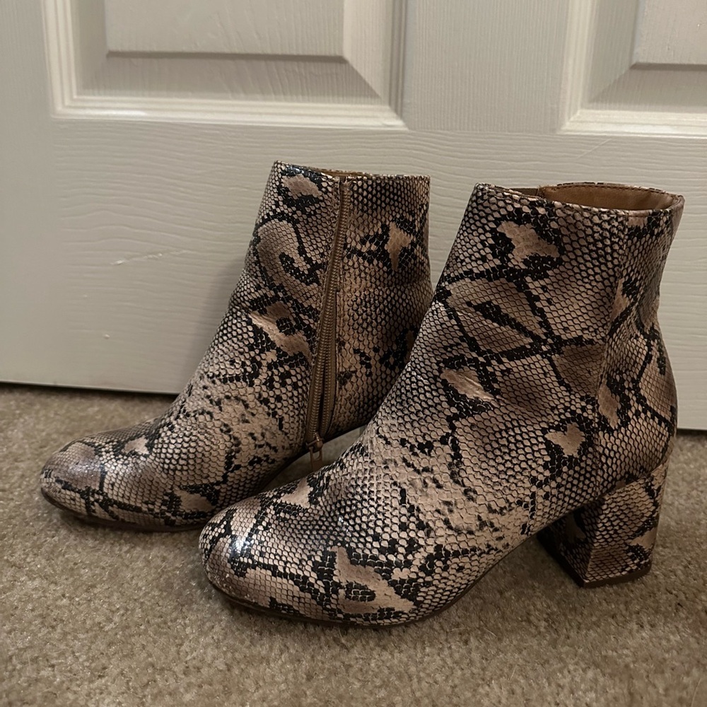 Brown Snake Skin Mini Heeled Booties 7.5  - Bundle and Save! - Picture 2 of 8